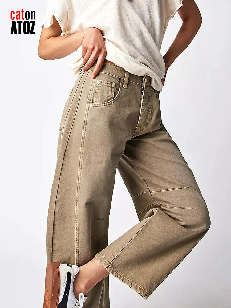 Женские джинсы баррель 2024 модные хаки свободные джинсовые шаровары с напуском