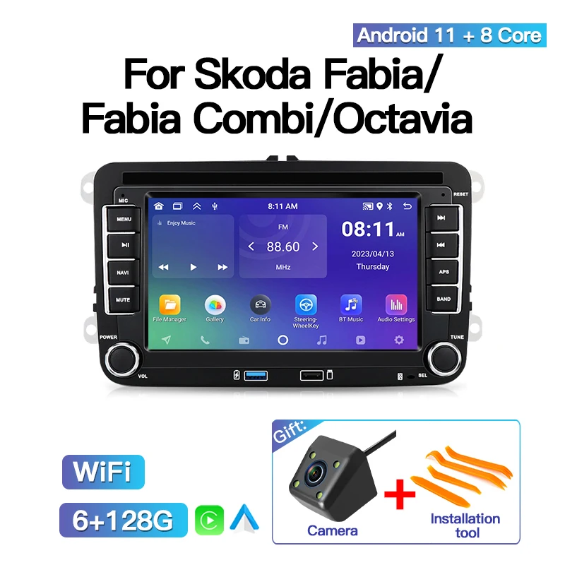 

7-дюймовый автомобильный радиоприемник Android 13, мультимедийный GPS для VW Volkswagen/Skoda Fabia/Fabia Combi/Octavia Navi CarPlay DSP SWC BT Stereo Play