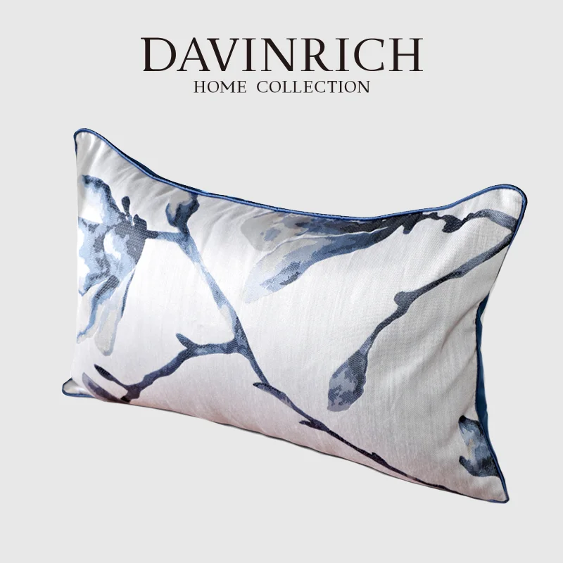 

DAVINRICH Magnolia Floral Jacquard Lumbar Pillowcase Quaint And Elegant Rectangle Cushion Cover 30x50cm Luxury Modern Upholstery