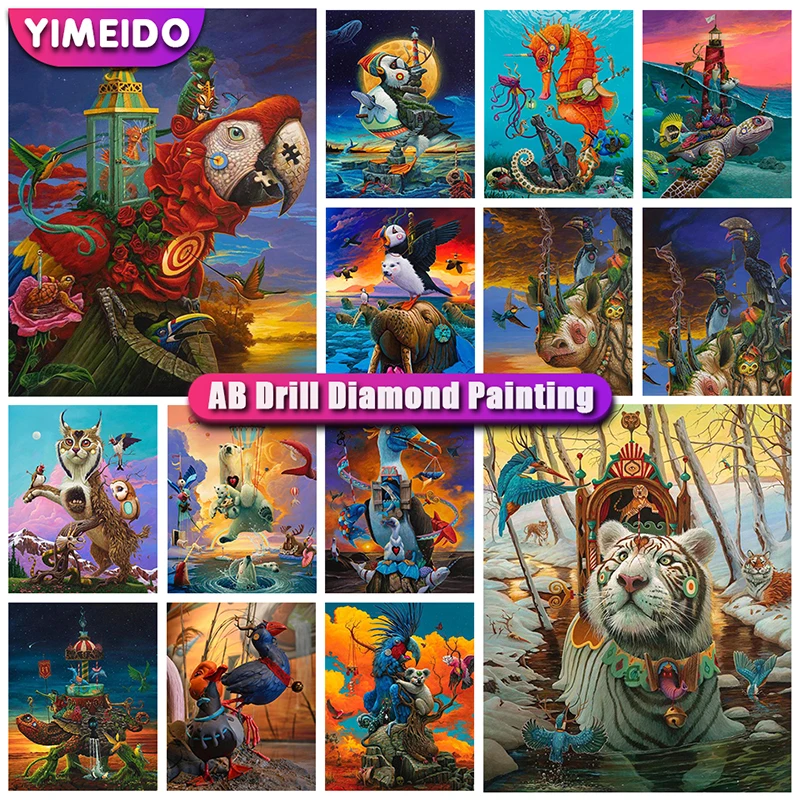 YIMEID 5D DIY AB Diamond Painting Kit Cartoon Picture Full Drill Diamond Embroidery Animals Whale Craft Children's Room Wall Art