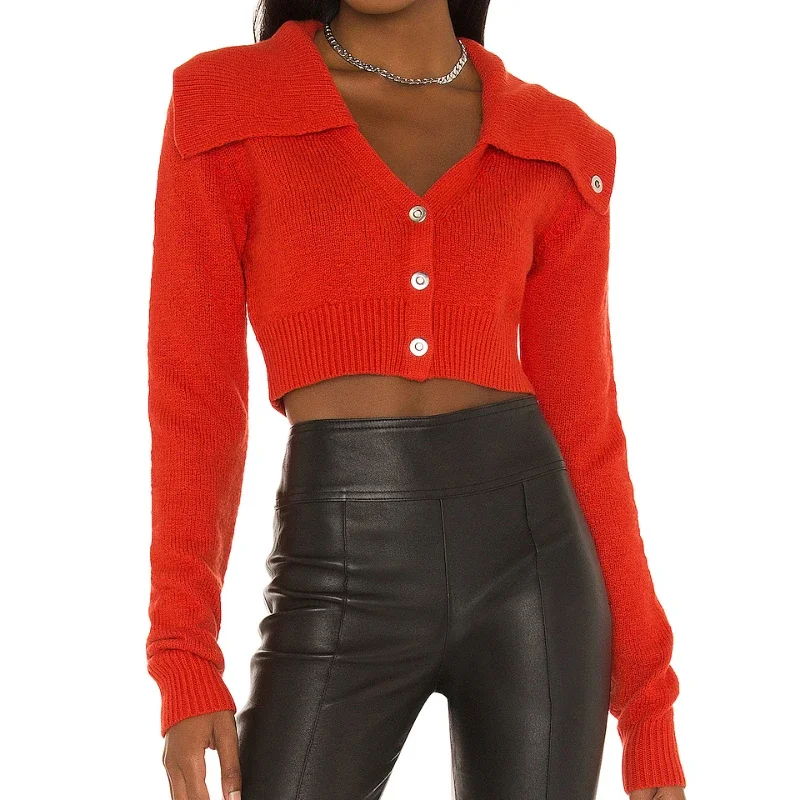 

2023 Autumn and Winter Large Lapel Short Sweater Women's Sweater