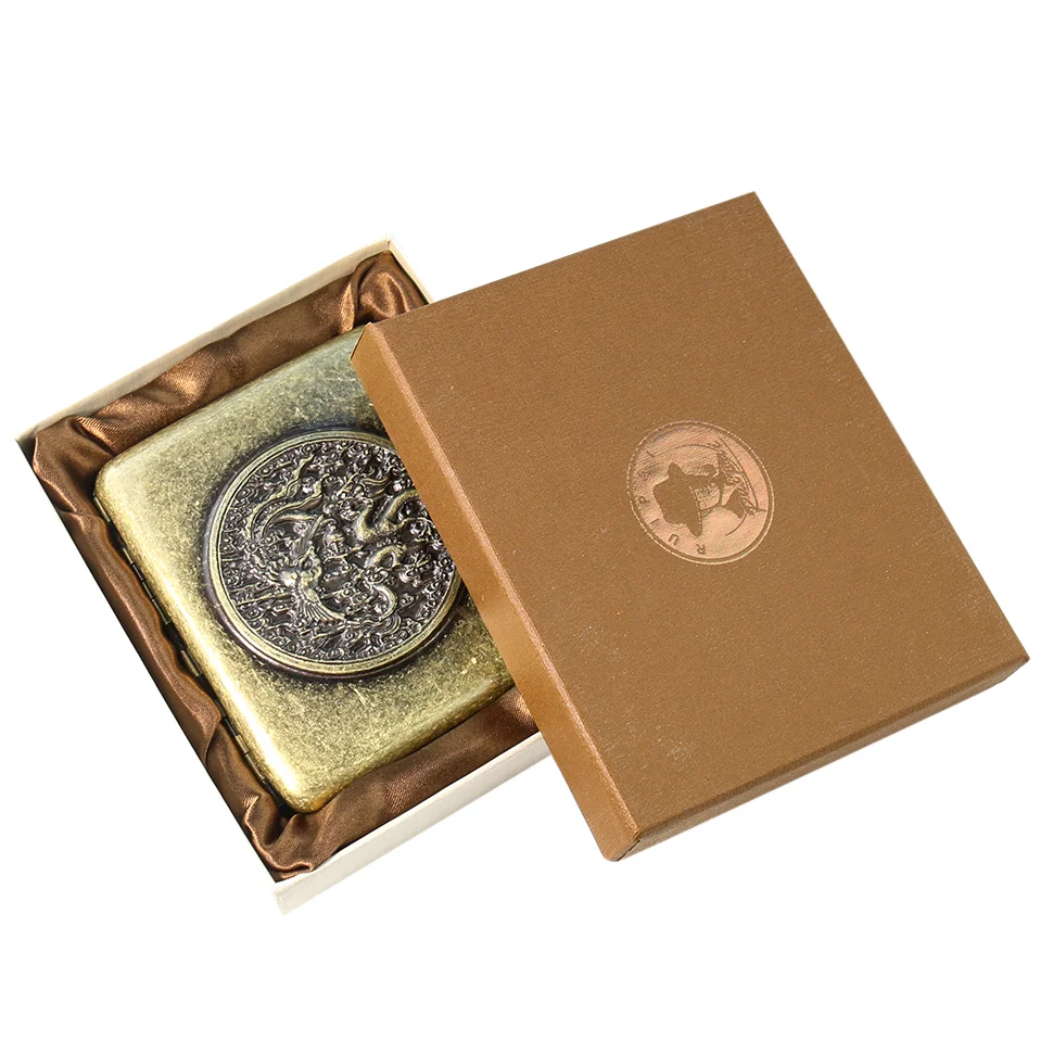 

Китайский винтажный Чехол для 20 сигарет, аксессуары для курения, компрессионный пылезащитный влагостойкий табачный поднос Dragon Phoenix Luck