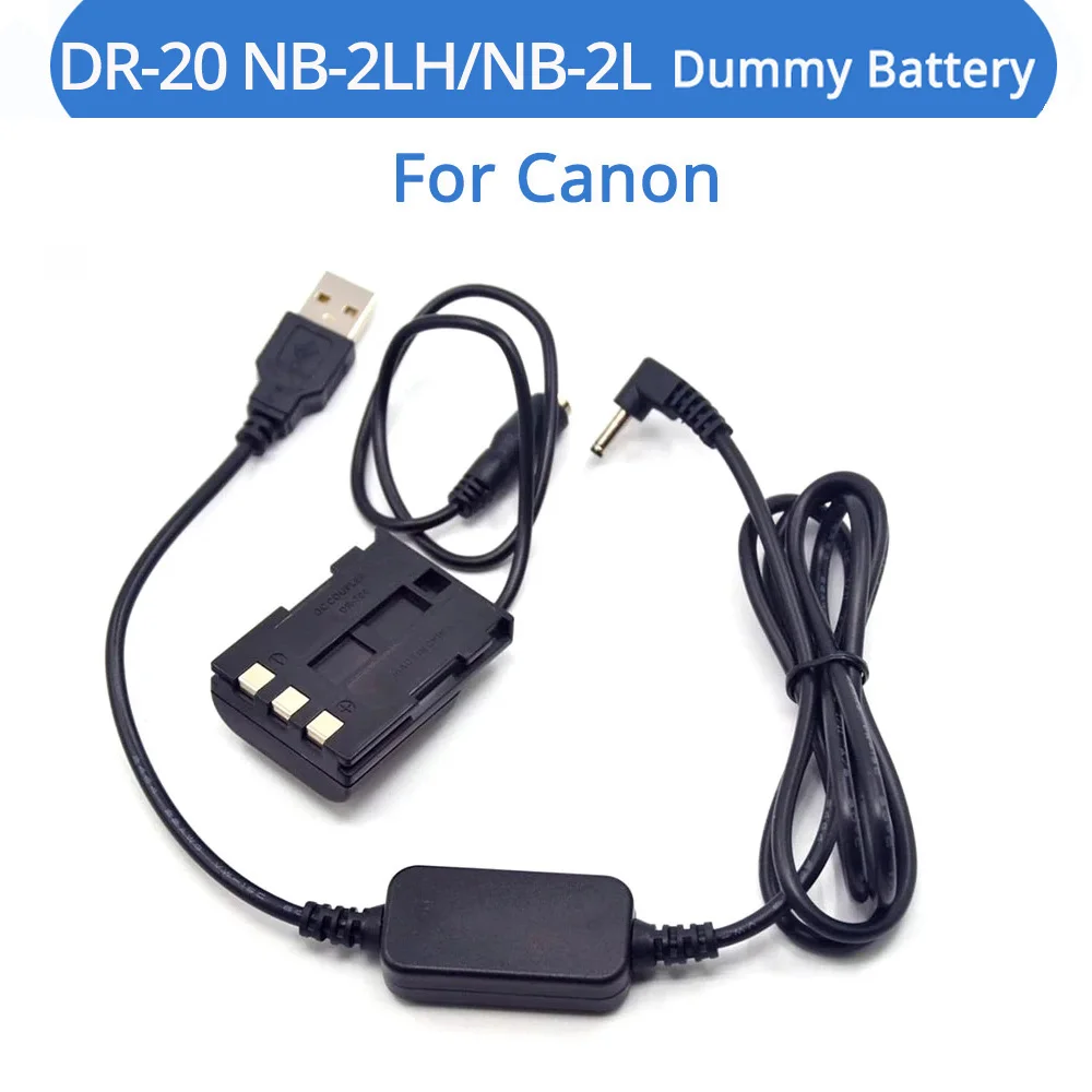 

Power Bank 5V USB Cable NB-2L Dummy Battery DR-20 DC Coupler For Canon G7 G9 S40 S45 S50 S55 S60 S70 S80 EOS 350D 400D