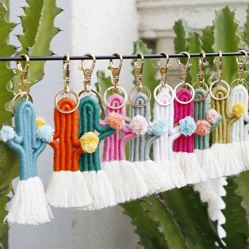 

Fashion Knitting Plants Keychains Green Cactus Boho Keychains for Women Cute Bag Car Phone Keyrings Female Key Chains Accessory