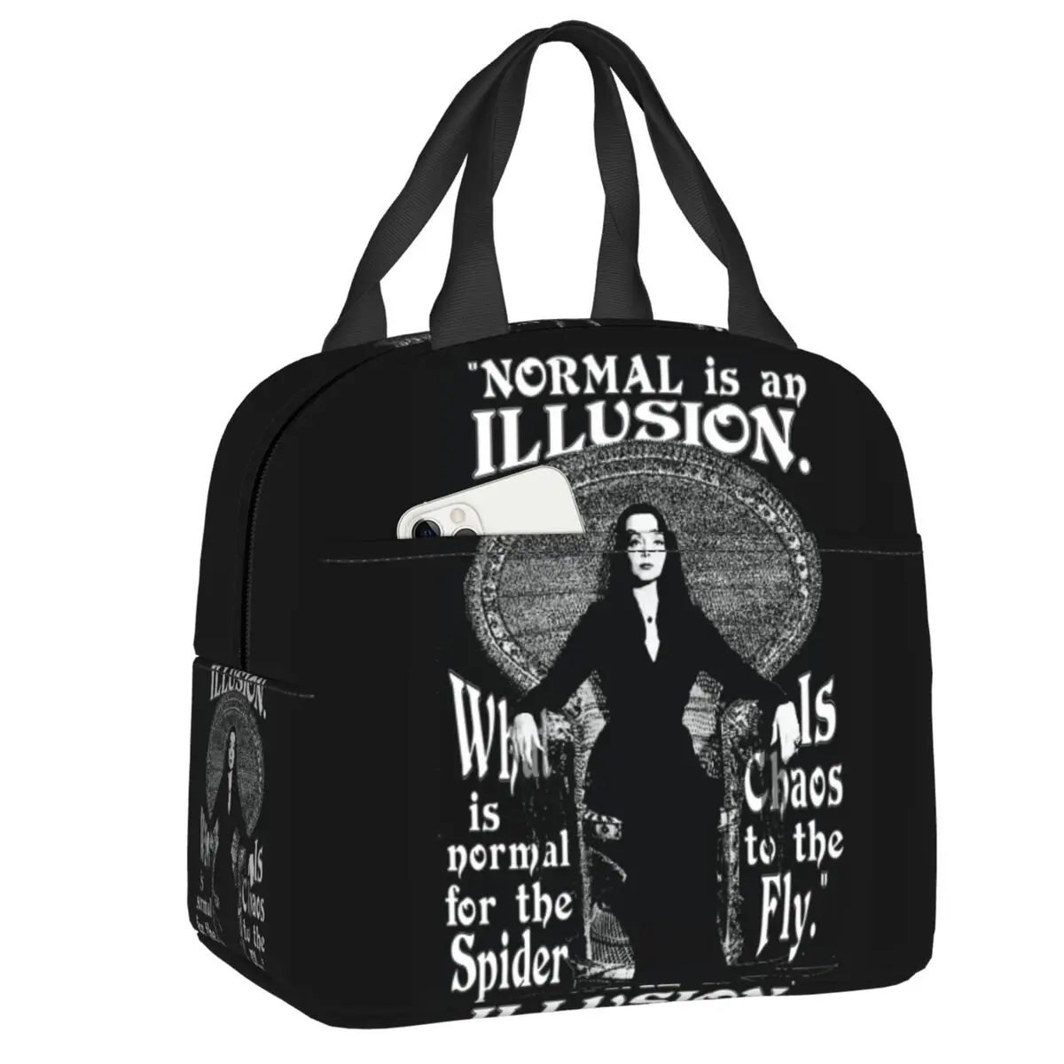 

Custom Morticia Addams Lunch Bag Men Women Cooler Thermal Insulated Lunch Boxes for Student School lunchbag