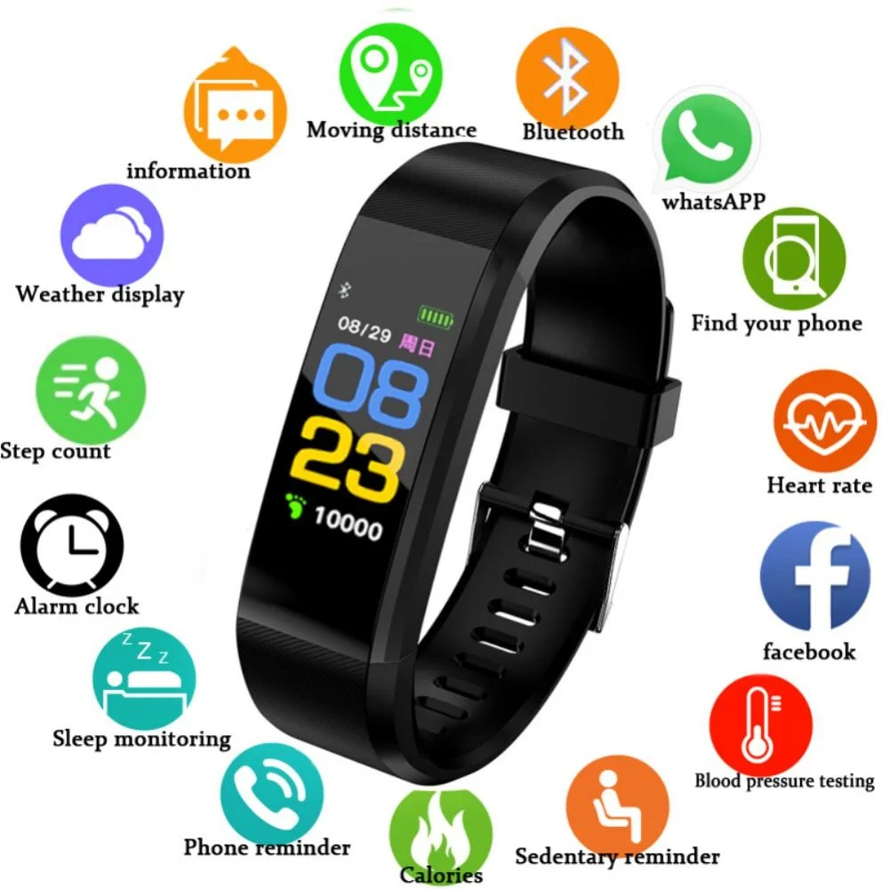 

115Plus Sports Smart Watch Waterproof Heart Rate Fitness Activity Tracker Blood Pressure Monitor Men's Smart Band Bracelet