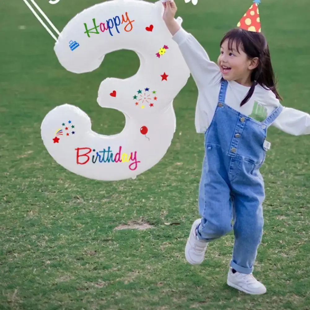 

32 Inch Number Balloon Standing White Digital Balloon Aluminum Balloon Ins Birthday Film Style Party Children Decoration I2S2