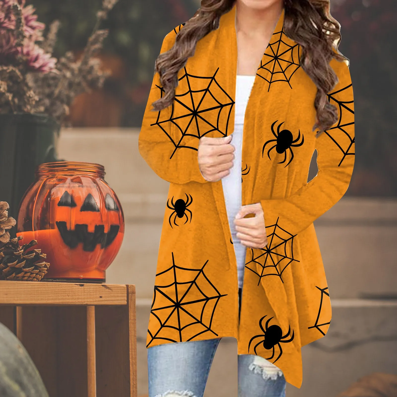 Женский Повседневный Кардиган на Хэллоуин с рисунком тыквы