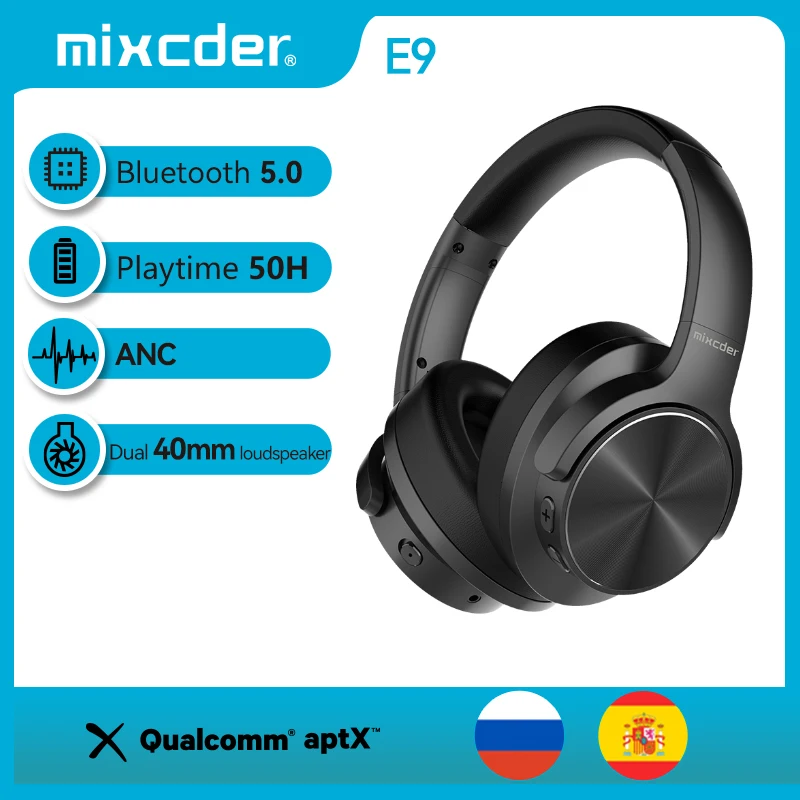 

Mixcder E9 ANC Headphone with APTX HD Active Noise Cancelling 60 Hours Bluetooth Headset HiFi Deep Bass with Mic for Smart phone