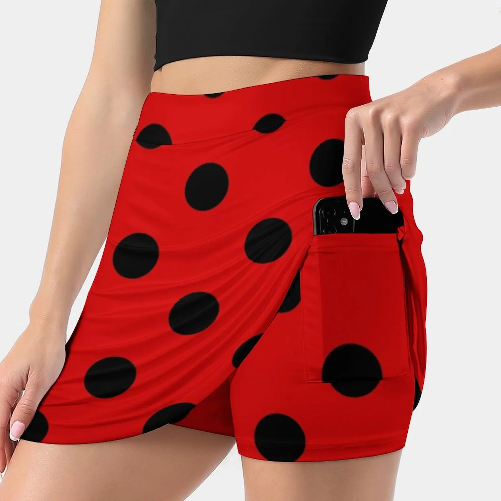 

Extra Large Black On Red Polka Dots Summer Women'Sshorts Skirt 2 In 1 Fitness Yoga Skirt Tennis Skirts Extra Large Black Polka