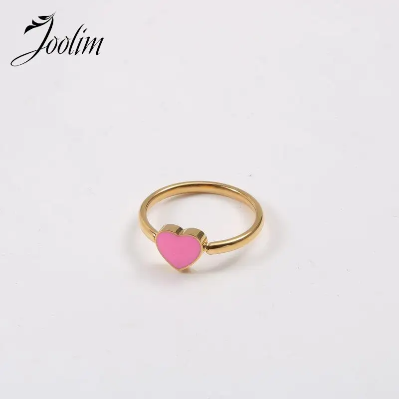 

Joolim High End Gold Finish Tarnish Free Romantic Pink Love Heart Rings Trendy 18K PVD Plated Stainless Steel Jewelry Wholesale
