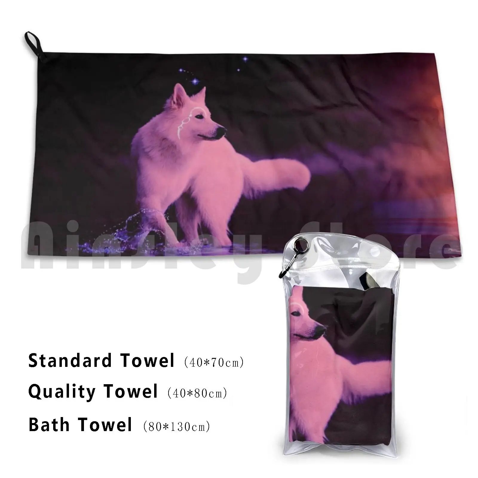 Pink Shepherd Bath Towel Beach Cushion Dog Perro Wolf Sheperd Water Sign Fireflies Fantasy Fairytale