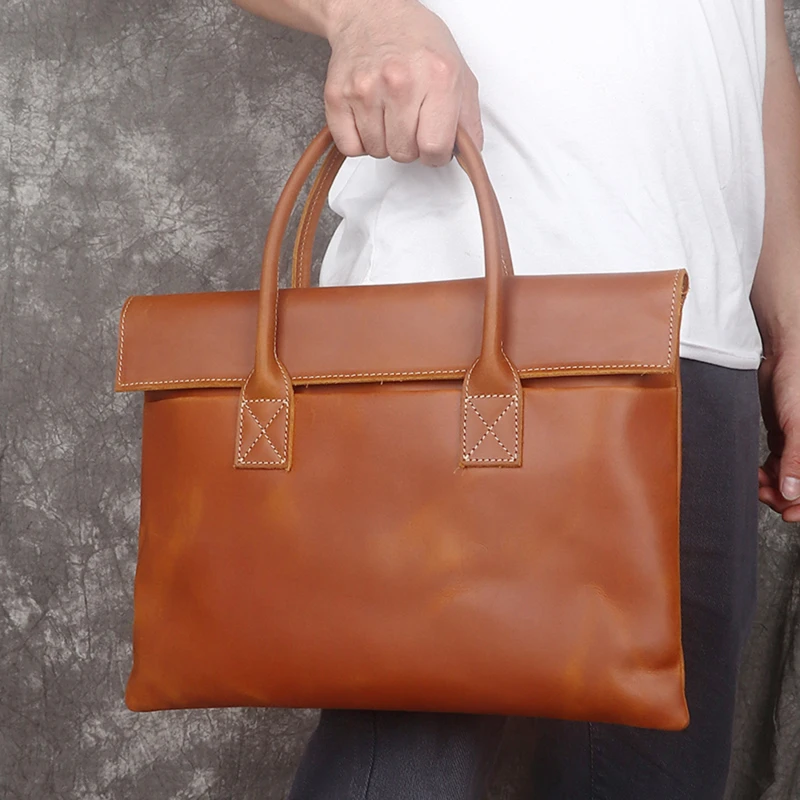 

New Men Business Handbag Briefcase Casual Solid Color Handbag Thin Tablet Bag Retro Leisure Time Reticule