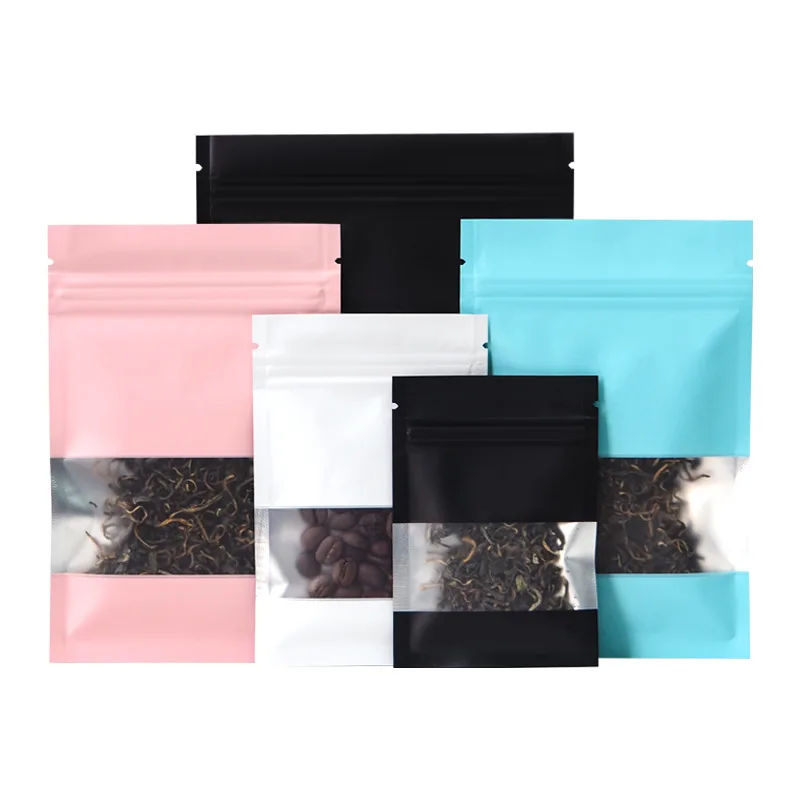 Heat Sealable Zipper Top Food Gift Snacks Small Packaging Bag Matte Window Smell Proof Flat Pouches Zip Lock Aluminum Foil Bags