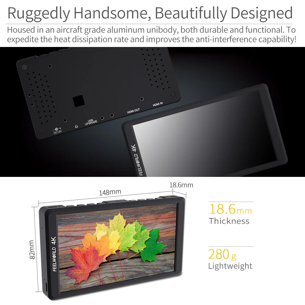 Фото Камера FEELWORLD F570 с алюминиевым корпусом, 5,7 дюйма, 4K, HDMI, IPS, LCD, Full HD, 1920x1080, внешний полевой монитор для цифровой зеркальной камеры №4