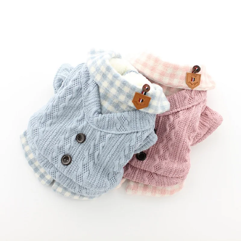 

Autumn Warm Dog Sweater Plaid Dog Jumper Coat Fannel Inside Teddy Poodle