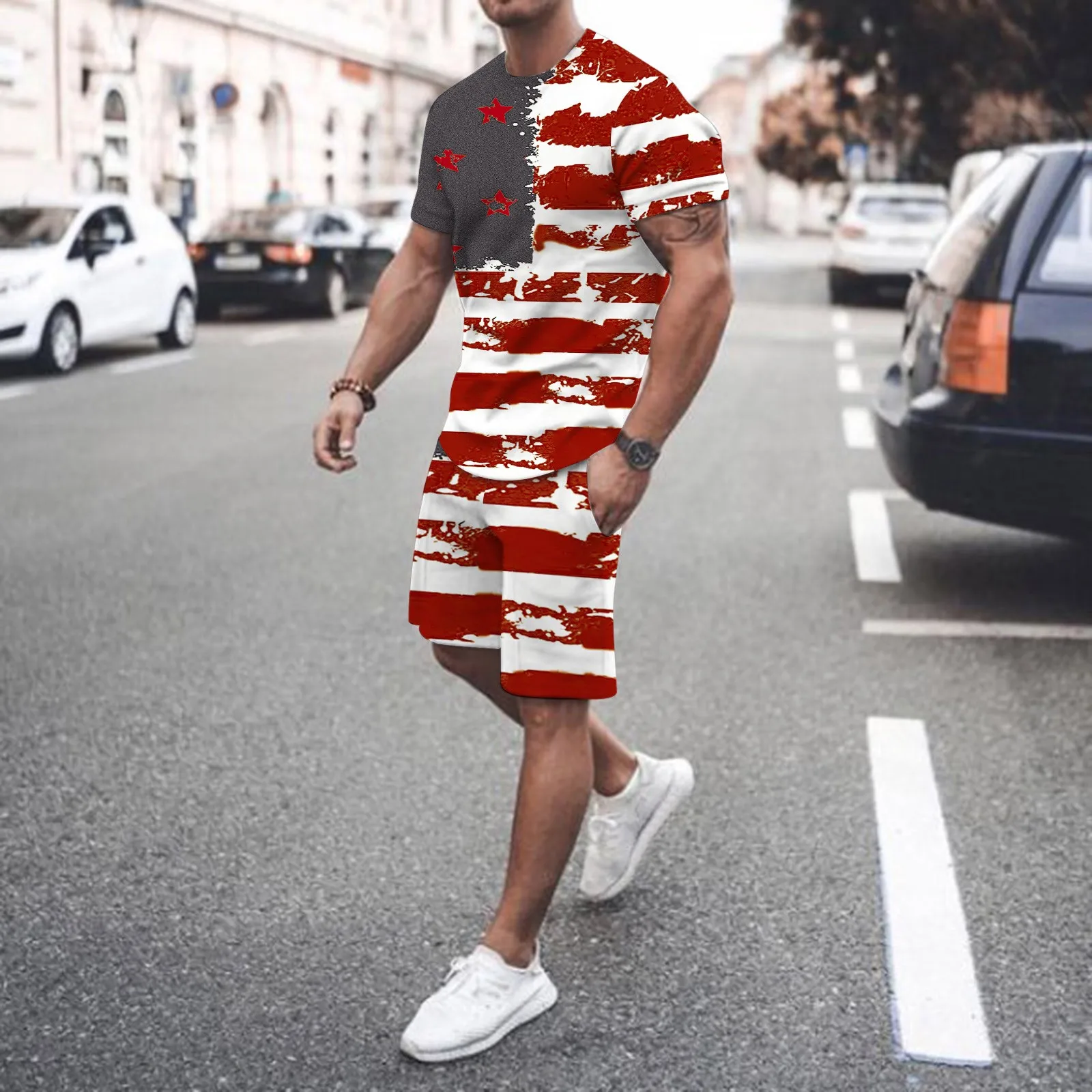 Summer Men Casual Tracksuit 2 Pieces Fashion Outfits Solid Color T-Shirt Shorts Suit Male Large Size Clothing New Streetwear