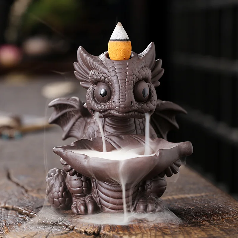 

Creative Small Ornaments Dinosaur Desktop Ornaments Ceramic Backflow Waterfall Incense Burner Smoke Censer Holder for Home Decor
