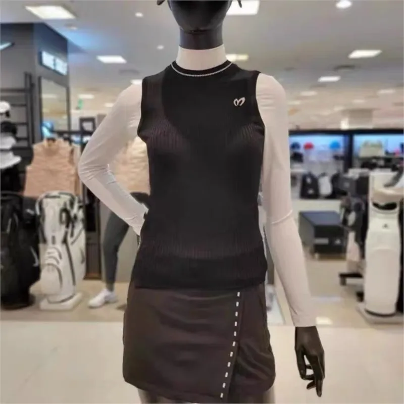 Golf wear women's summer sleeveless ice silk icy vest slim stretch hollow knitted vest