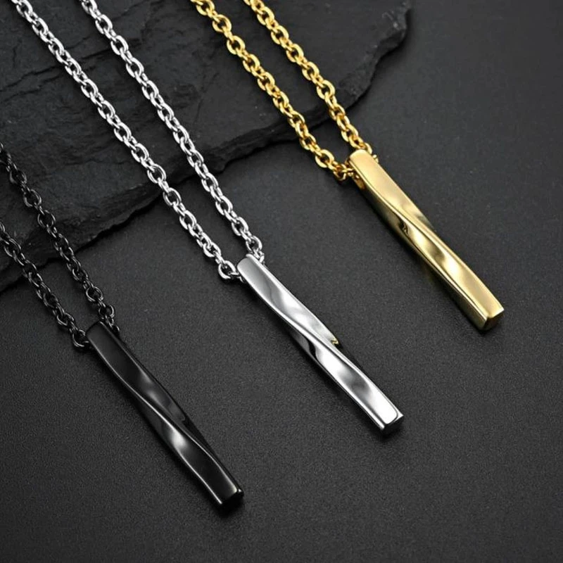 

2022 Fashion Men Rectangle Pendant Necklace Trendy Simple Chain Spiral Necklaces Hip Hop Jewelry Gift for Lovers