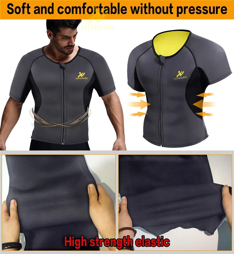NINGMI Sport Shirt Body Shaper Slimming Waist Trainer Men Tank Top Neoprene Sauna Vest with Zipper Mesh Shapewear Warming Jacket