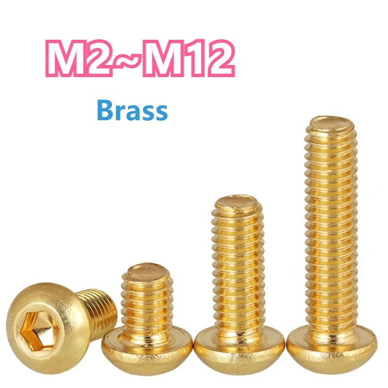 

1-50 шт. M2 M2.5 M3 M4 M5 M6 M8 M10 M12 Чистая латунь Круглая кнопка с шестигранной головкой Полукруглые золотые болты с цилиндрической головкой