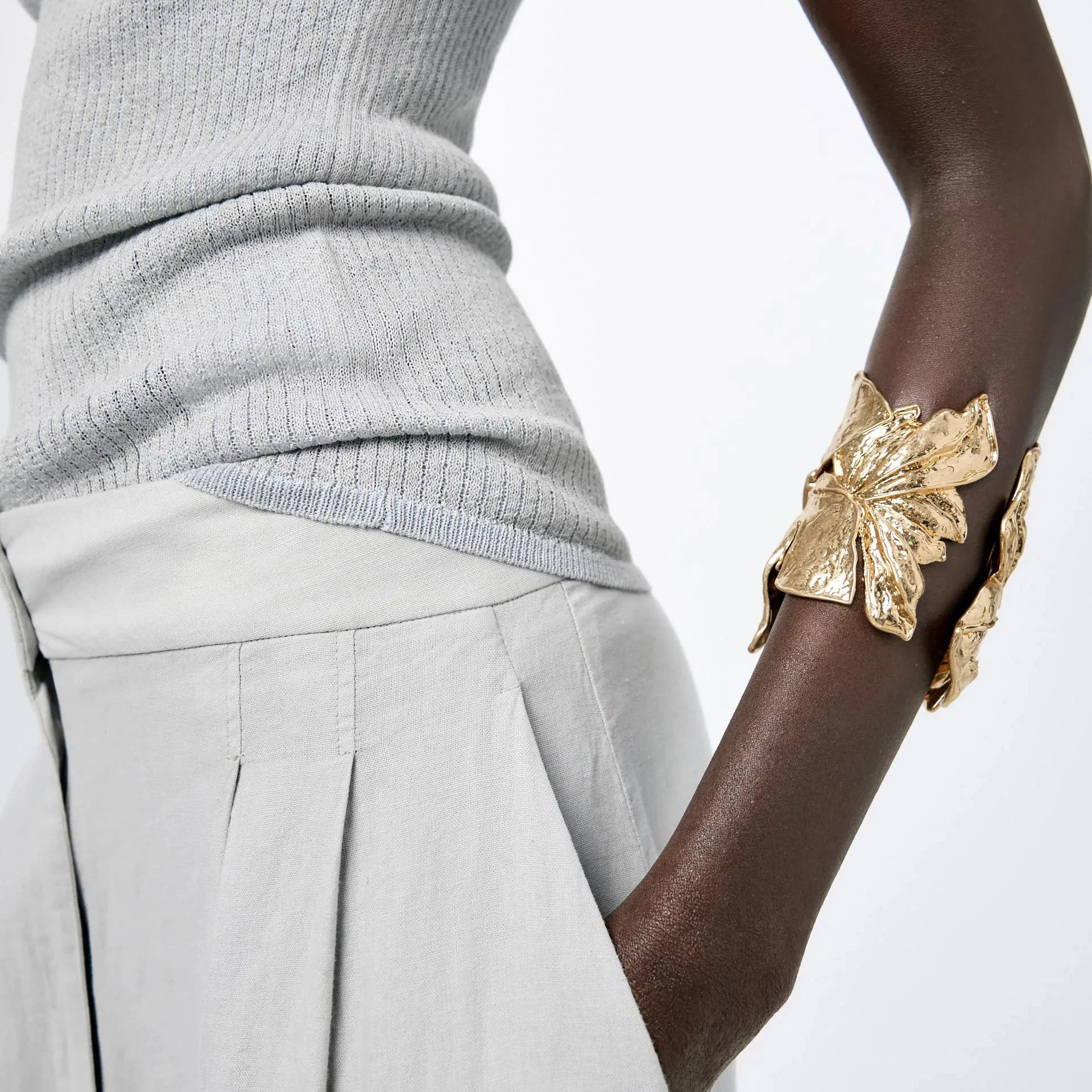 HUANZHI модный винтажный золотой цветочный лист открытый Крупный браслет для женщин