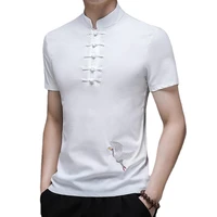 2022 sinicism men summer high quality slim fit linen short sleeve t shirtsmale slim fit stand collar embroidery leisure t shirt