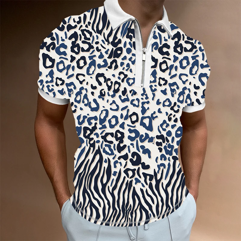 

Mens Fashion Patchwork short sleeve Polo Shirts Casual Turn-down Collar Zipper Top Polo Shirt for men 2022 Autumn Streetwear