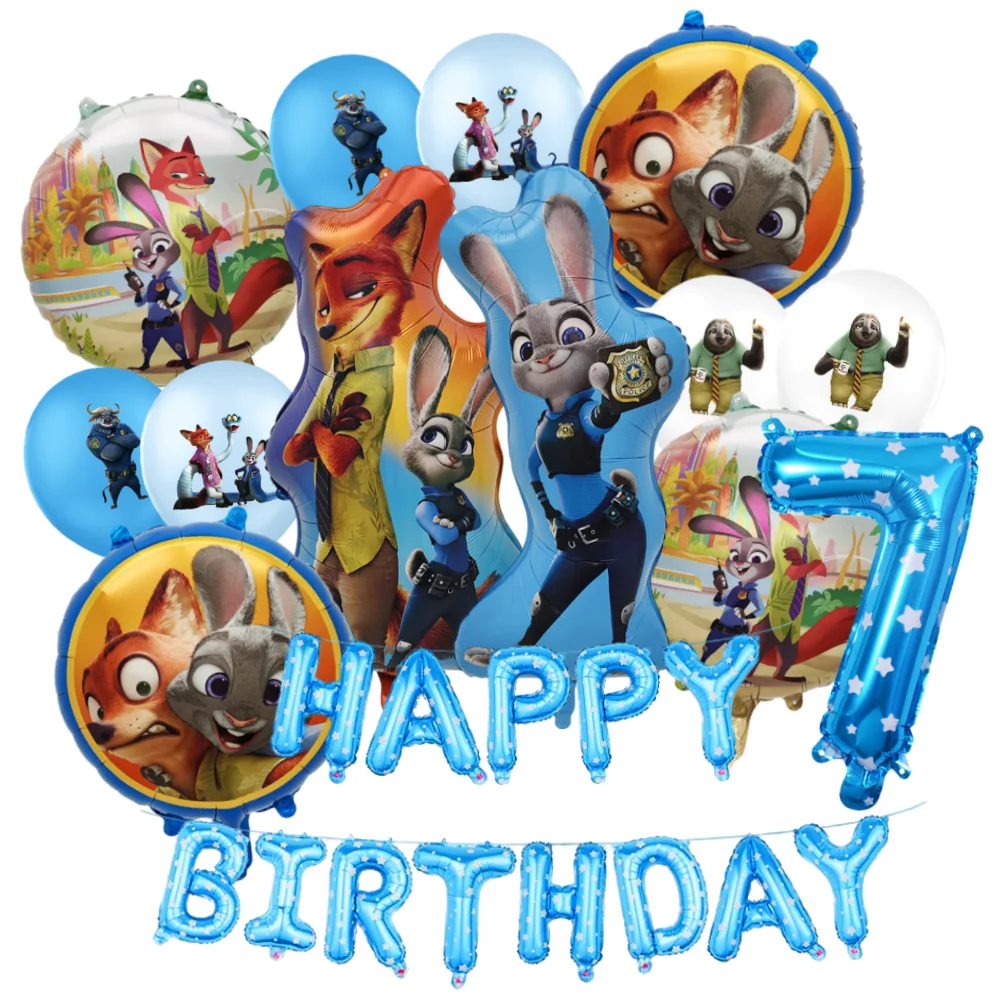 

14 шт., набор воздушных шаров из фольги с номером «Зверополис», детский день рождения, вечеринка, Джуди, кролик, Ник, мультяшные украшения, воздушные шары, принадлежности для детского душа