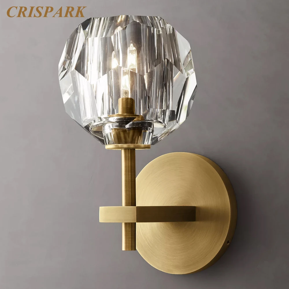 

Boule De Cristal Sconce LED Clear Smoke Cut Crystal Wall Lamp Modern Home Decor Bedside Living Room Interior Wall Light Fixture