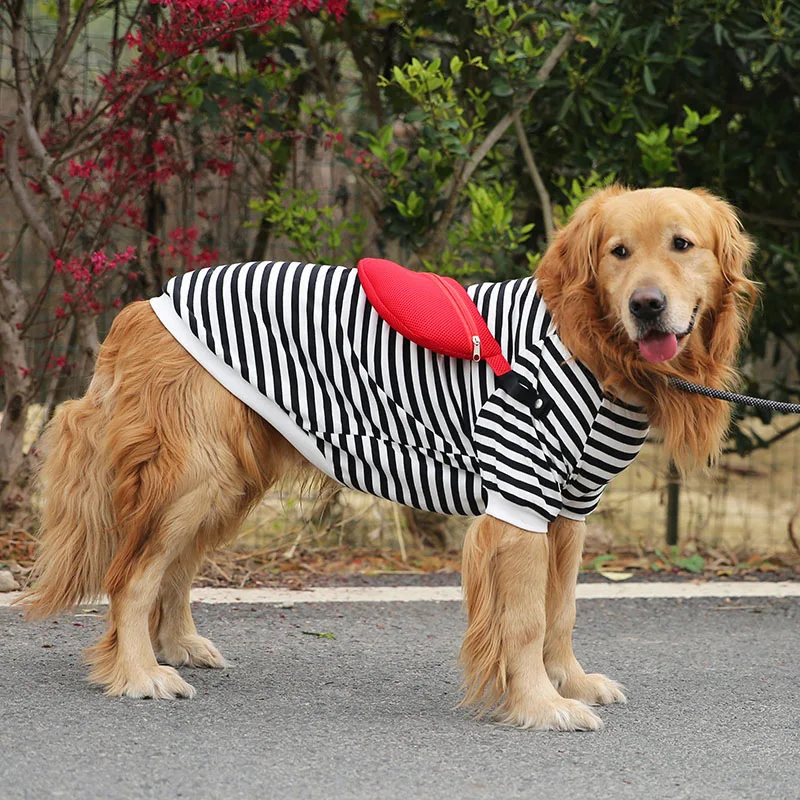 

Summer Thin Dog Clothes and Bag Set Stripe Large Dogs T-shirt Golden Retriever German Shepherd Labrador Breathable Big Dog Vest