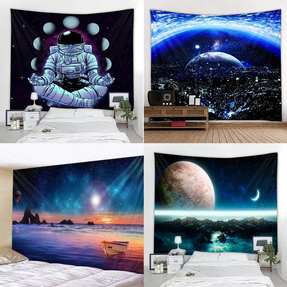 

Customizable Star Universe Tapestry Astronaut Ocean Psychedelic Wall Hanging Hippie Home Beach Towel Yoga Blanket