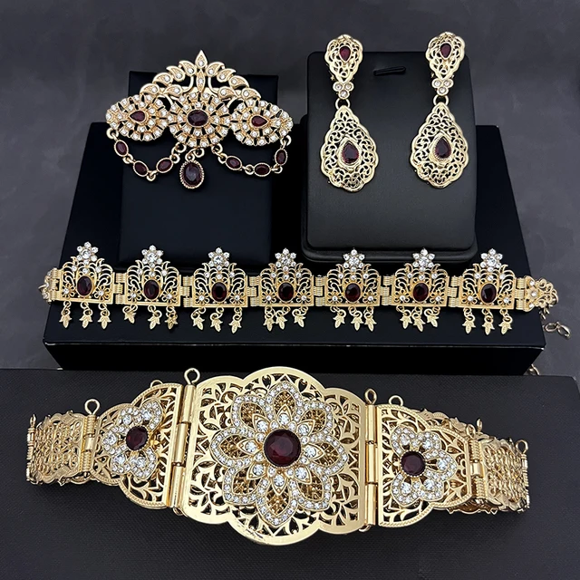 Morocco caftan wedding belts gold plated luxury wedding jewelry set for bridal muslim arabic bridal dress chain bride accessory