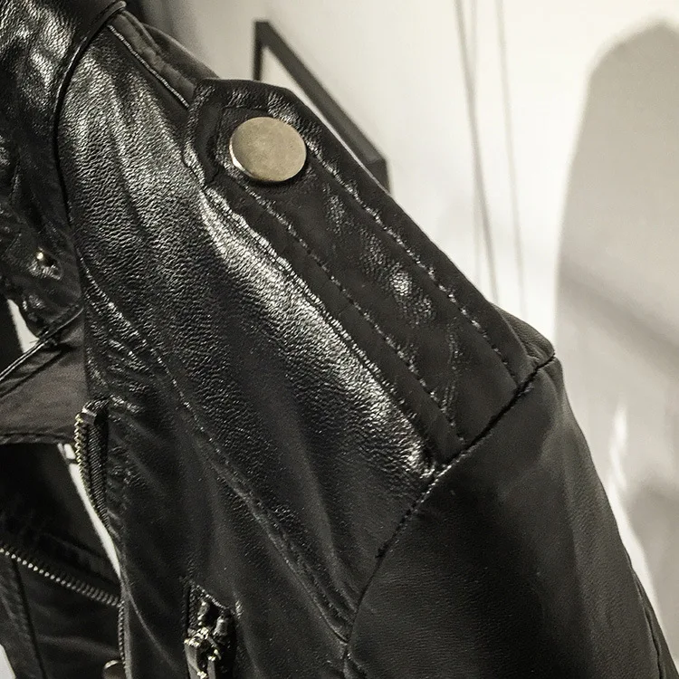 Spring and autumn stand collar casual ultra-short leather clothes women slim fashion high waist motorcycle jacket small coat