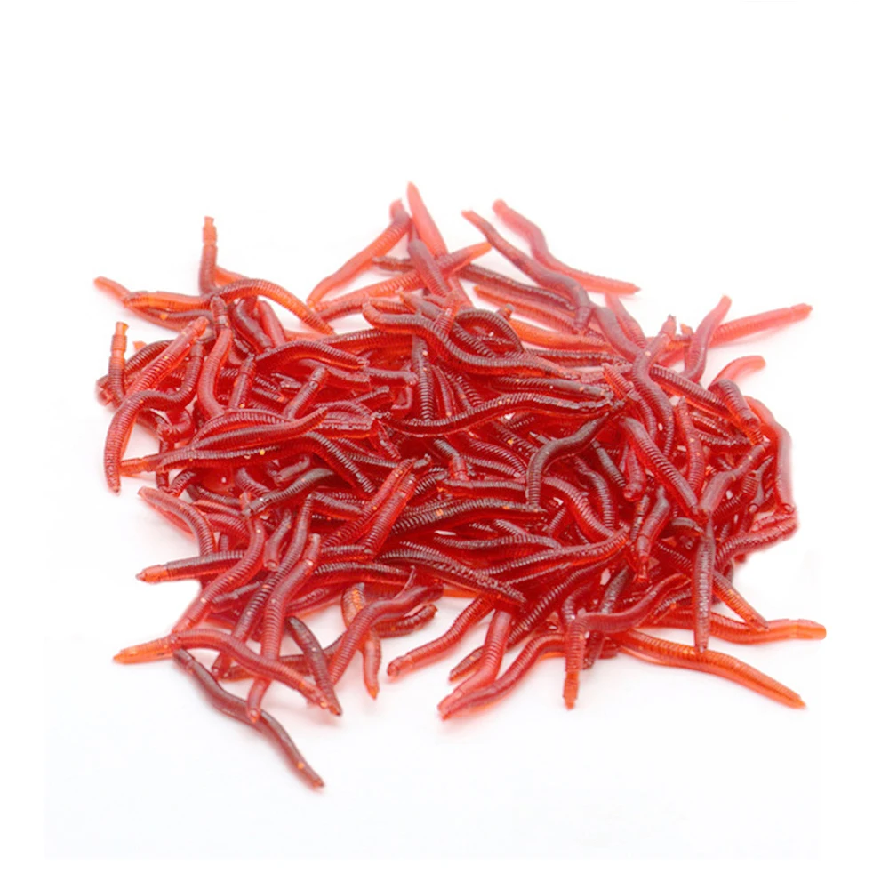 

50/100pcs Lifelike Red Earthworm bait Worms Artificial Fishing Lure 40mm Soft Baits Silicone Shrimp Flavor Additive baits Tackle