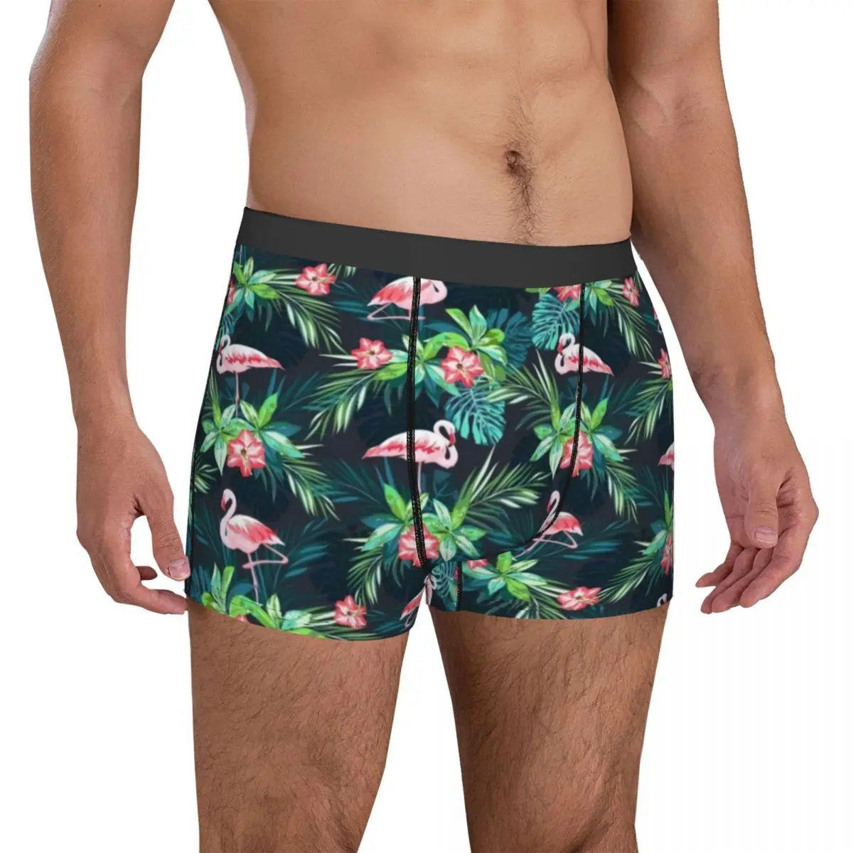 

Tropical Palm Leaves Design Underwear Bright Flamingos 3D Pouch Trenky Boxershorts Print Boxer Brief Sexy Men Panties Plus Size