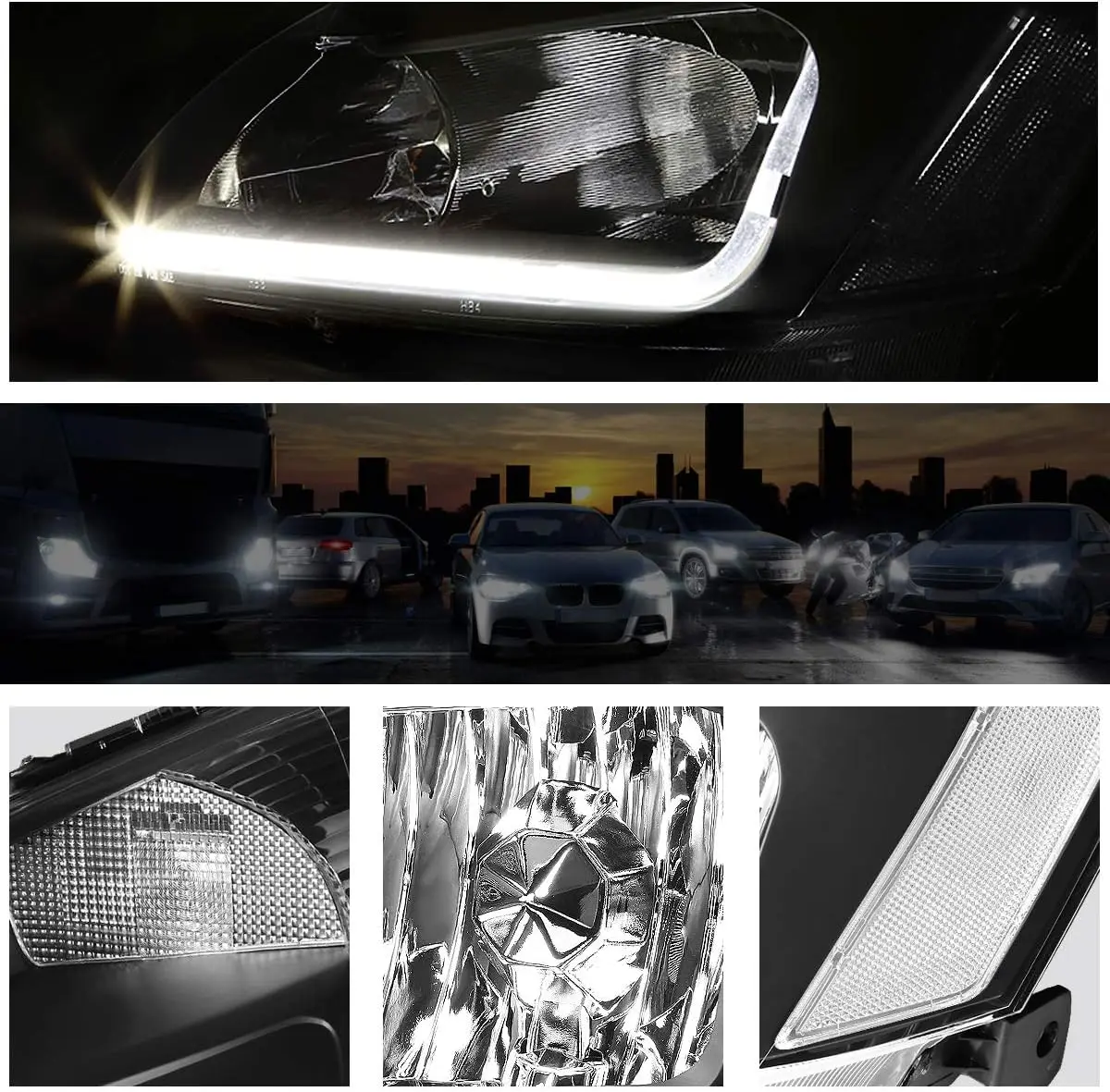 Пара светодиодных фар в сборе для Honda Accord 2003-2007 черный корпус янтарный отражатель