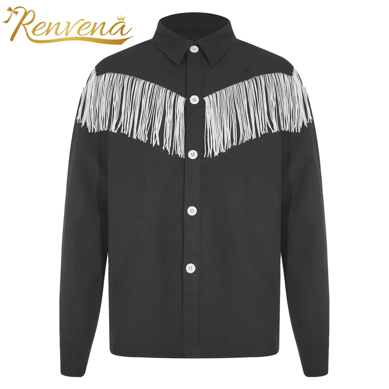 

Детские рубашки для мальчиков, рубашка с отложным воротником и длинным рукавом с кисточками, топы, детская одежда, искусственный костюм для косплея