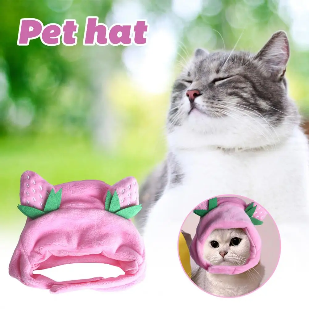 

Pet Cat Headgear Pet Hat Adorable Cat Plush Hat Soft Strawberry-shaped Headwear for Pet Cosplay Photo Props for Dogs