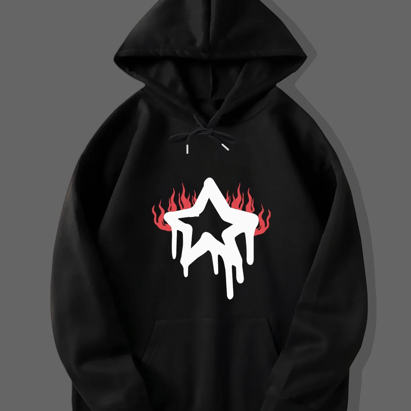 Мужской пуловер с капюшоном круглым вырезом со звездами и карманом-кенгуру Kuli Saksa