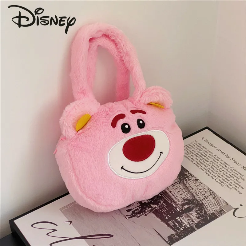 Disney Strawberry Bear New Girls' Handbag Fashion High Quality Plush Bag Cartoon Versatile Multifunctional Girls' Storage Bag