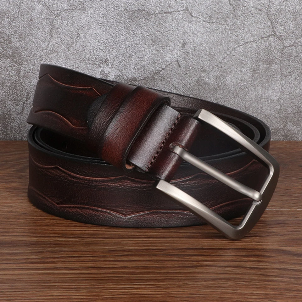 Fashion Men's High Quality Belt Leather Tree Cream Leather Cowhide Thickened And Widened Business Vintage Pin Buckle Belt A3109