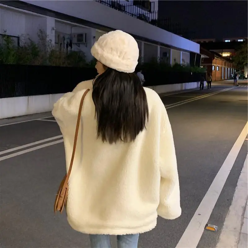 Lamb Velvet Coat Women's Winter 2022 New Women's Clothing Plus Velvet Thickening Casual All-match Korean Style Sweater Women