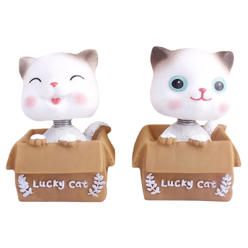 

2 Pcs Cat Car Decoration Craft Kids Solar Dancing Toys Statue Moving Head Vinyl Shaking Head Dolls Child