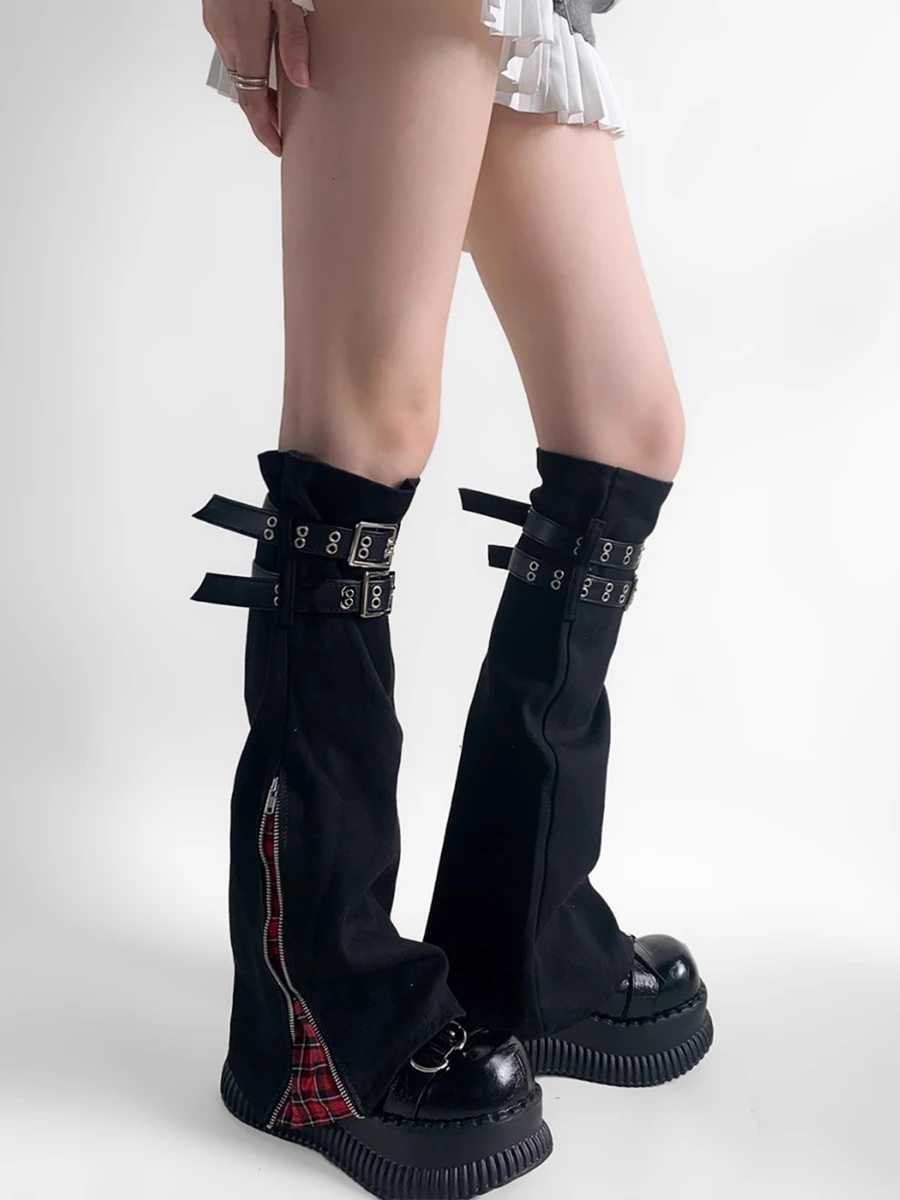 REDDACHiC клетчатые лоскутные женские гетры на молнии в стиле ретро джинсовые черные
