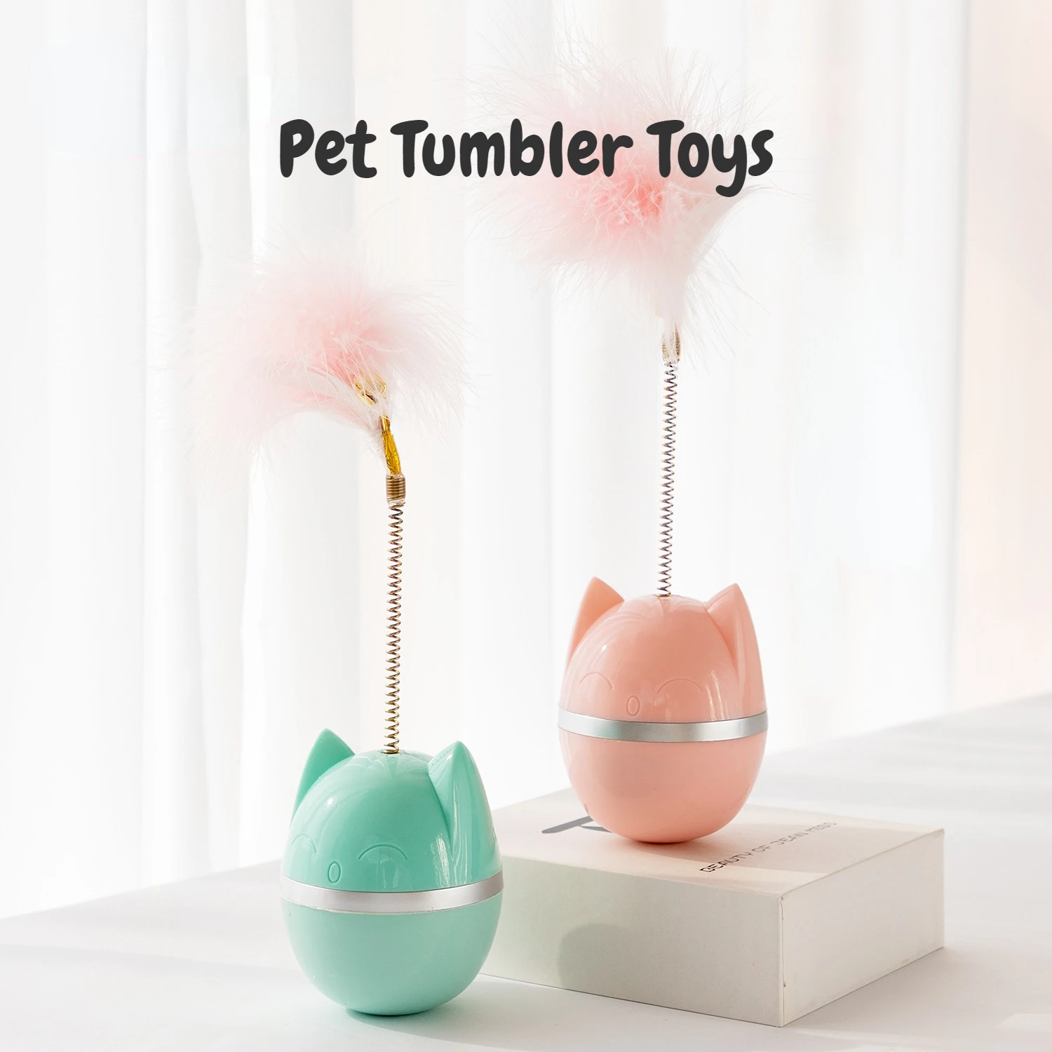 

Cartoon Tumbler Cat Toy with Bell and Feather Self-playing Pet Set Toy Cat Toys Interactive Cat Supplies Worm on A String