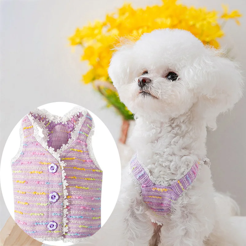 

Летняя одежда для домашних животных, разноцветный жилет с кружевной отделкой для собак, товары для маленьких и средних щенков, предметы оде...