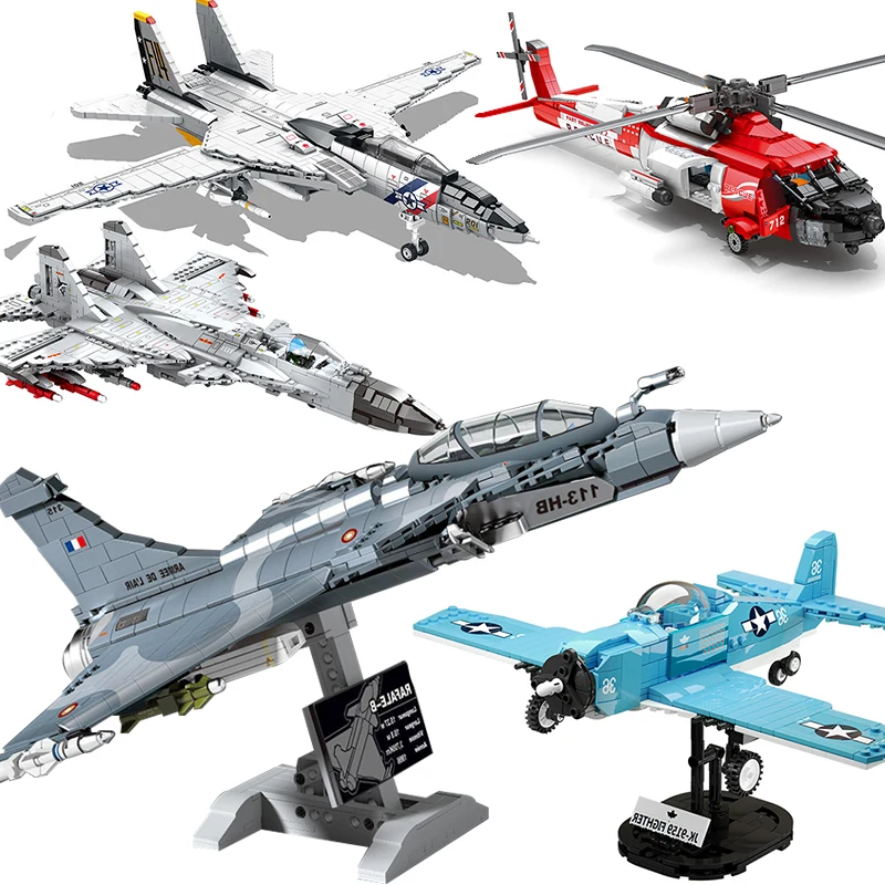 

2023 Military Aircraft German Building Blocks US P-38 Fighter Jet F22 F2F Arme Weapon Soldier Air Force Plane F16 Model Toys