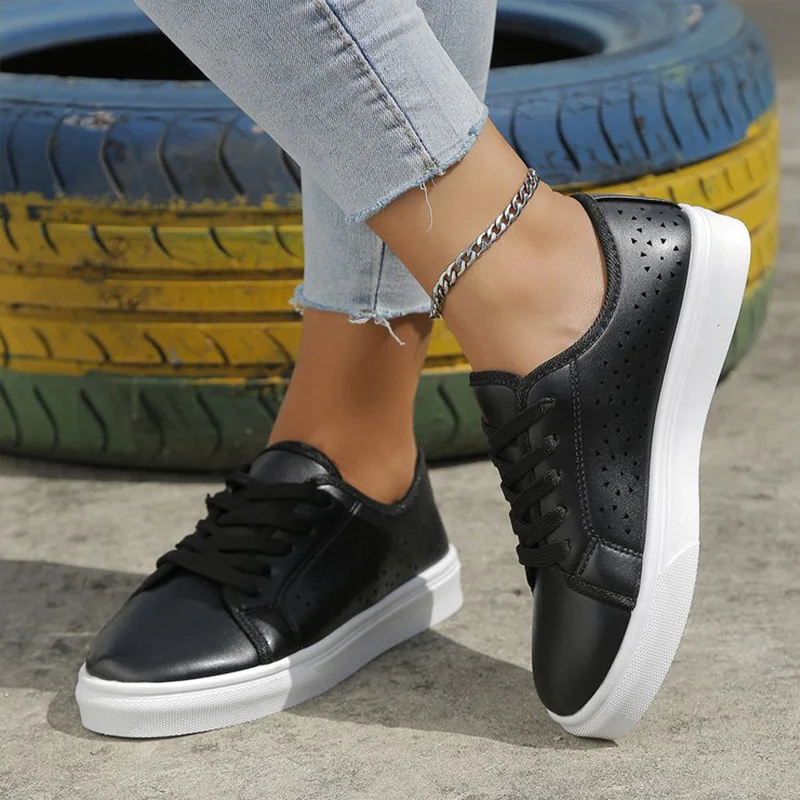2023 Fashion Women hollow Lace-up Front Skate Shoes Spring Autumn Flat Sole Sewing Round Toe Non Slip Ladies Female shoes